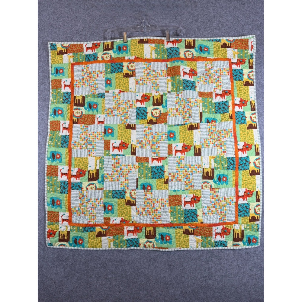 Delta Quilters Guild Patchwork Baby Quilt Unisex 37x36 Teal Good Jungle Animal